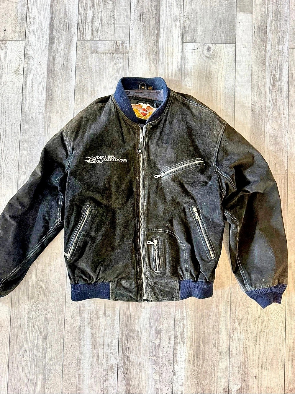1994 Harley-Davidson Black Leather Motorcycle Bomber Jacket XL